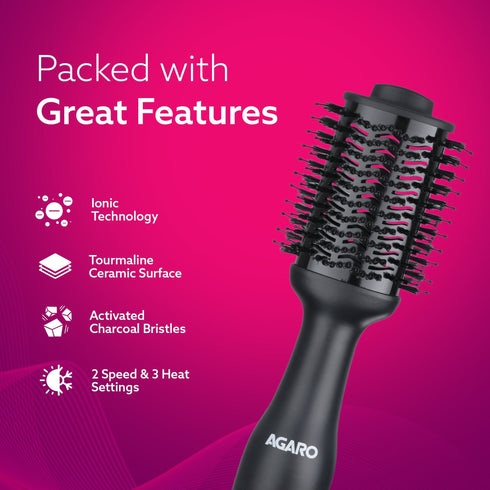 HV2179 Hot Air Brush for Hair, Blow Dryer Brush, Volumizer & Styler, 360° Airflow Vent, Oval Barrel for Hair Volume, Charcoal Bristles, Ceramic Coating Brushing Head, 1200W